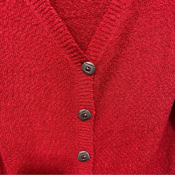 Christopher & Banks Red Knobby Knit V Neck 3/4 Sleeve Cardigan - Picture 3 of 6